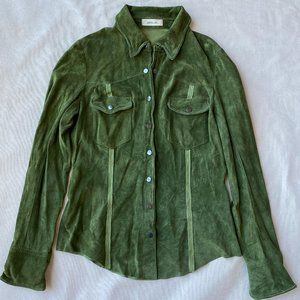 Jackett Etc. Green Suede Western Style Button Down Top, Size M.